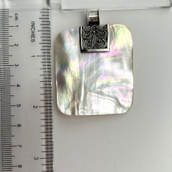 Artisan Sterling Silver 925 Mother of Pearl Iridescent Pendant Shell Boho 2in - Picture 4 of 10